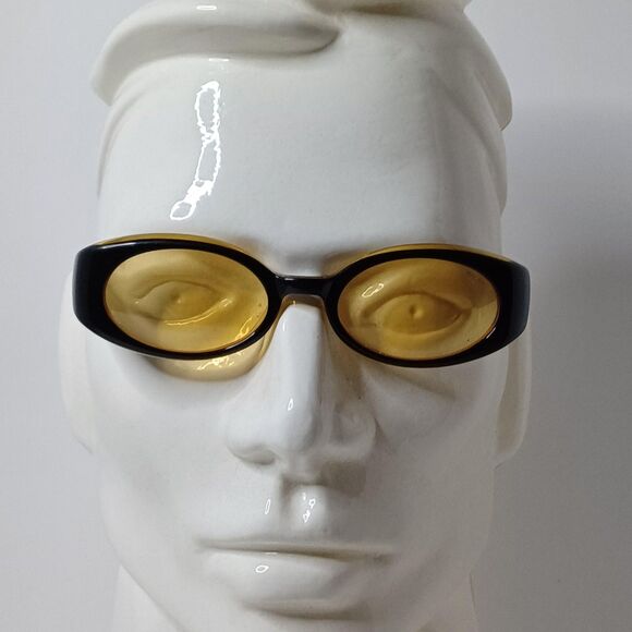 Ralph Ralph Lauren Sunglasses One Size Black Yellow Tint Oval Unisex Y2K Retro - Picture 2 of 16